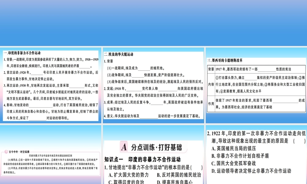 九年级历史下册 第三单元 第一次世界大战和战后初期的世界 第12课 亚非拉民族民主运动的高涨习题课件 新人教版 课件