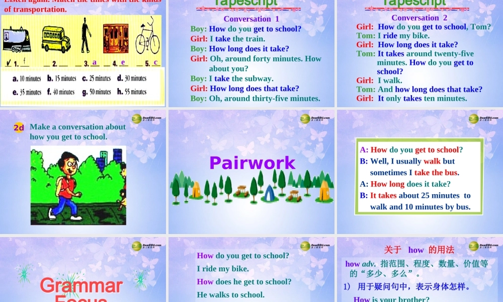 八年级英语上册(Unit 4 How do you get to school Section A-P1)课件 人教新目标版 课件