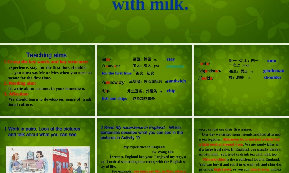 八年级英语上册 Module 11 Unit 2 In England,you usually drink tea with milk课件 (新版)外研版 课件