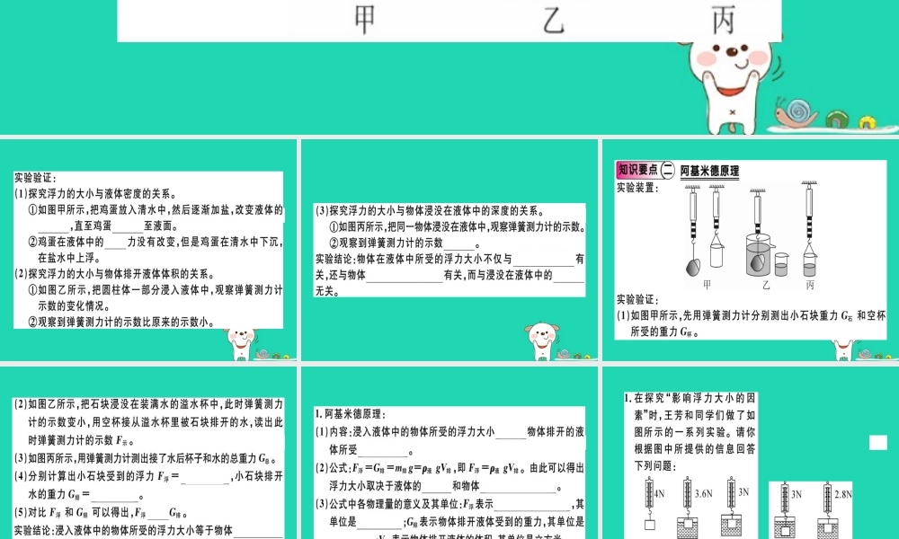 八年级物理全册 第九章 第二节 阿基米德原理(第1课时 阿基米德原理)习题课件 (新版)沪科版 课件