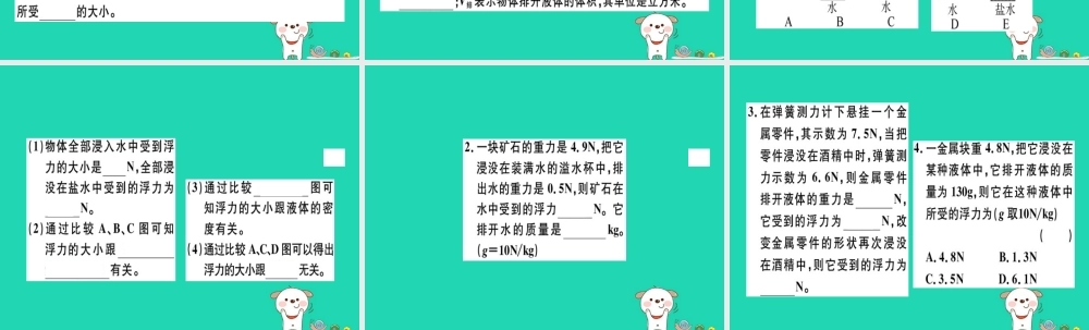 八年级物理全册 第九章 第二节 阿基米德原理(第1课时 阿基米德原理)习题课件 (新版)沪科版 课件