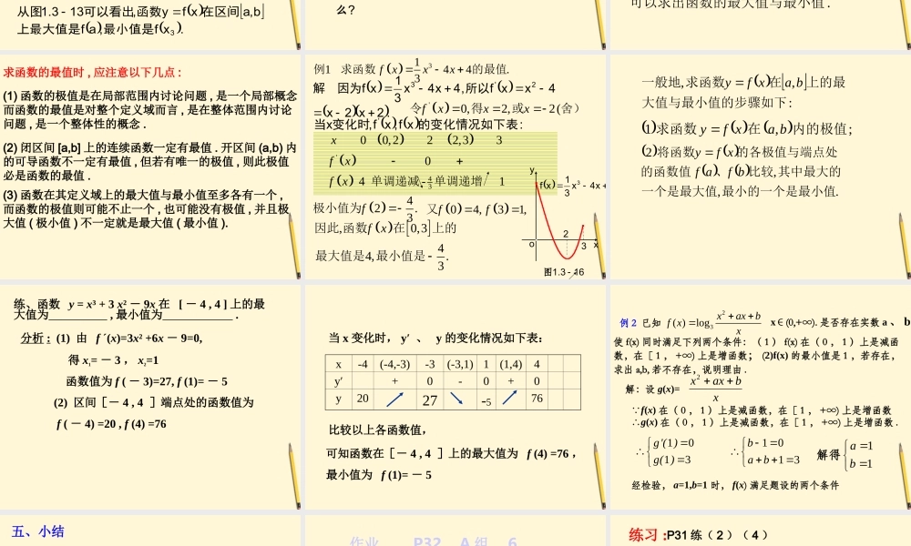 数学 1.3.3 函数的最大(小)值与导数(1)课件 新人教A版选修2-2 课件