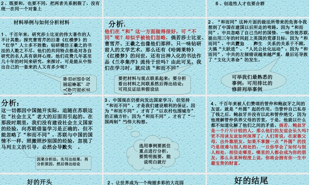八年级语文 话题作文 和而不同 作文讲评课件