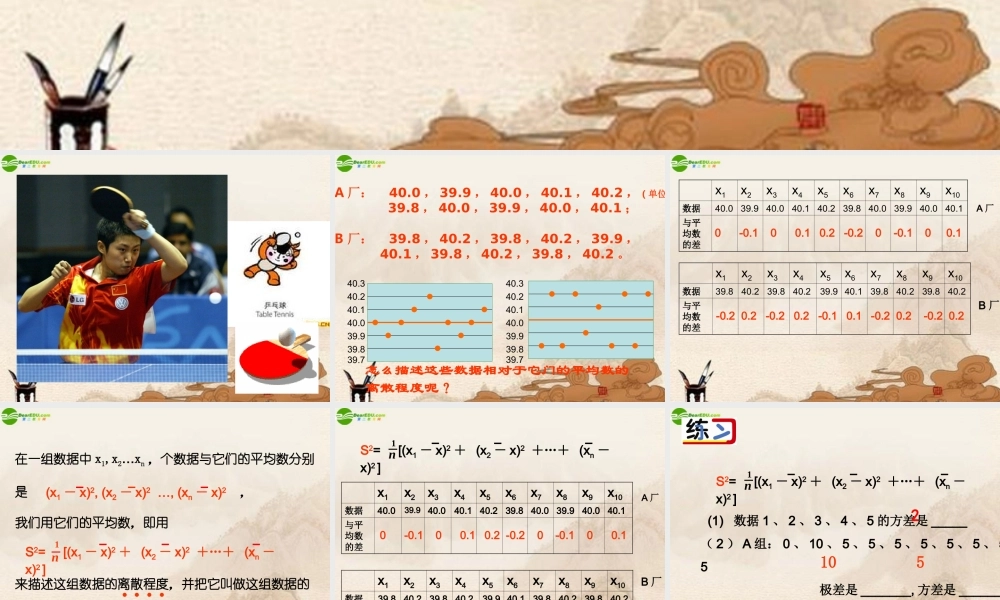 九年级数学上册 22(方差和标准差)课件 苏科版 课件