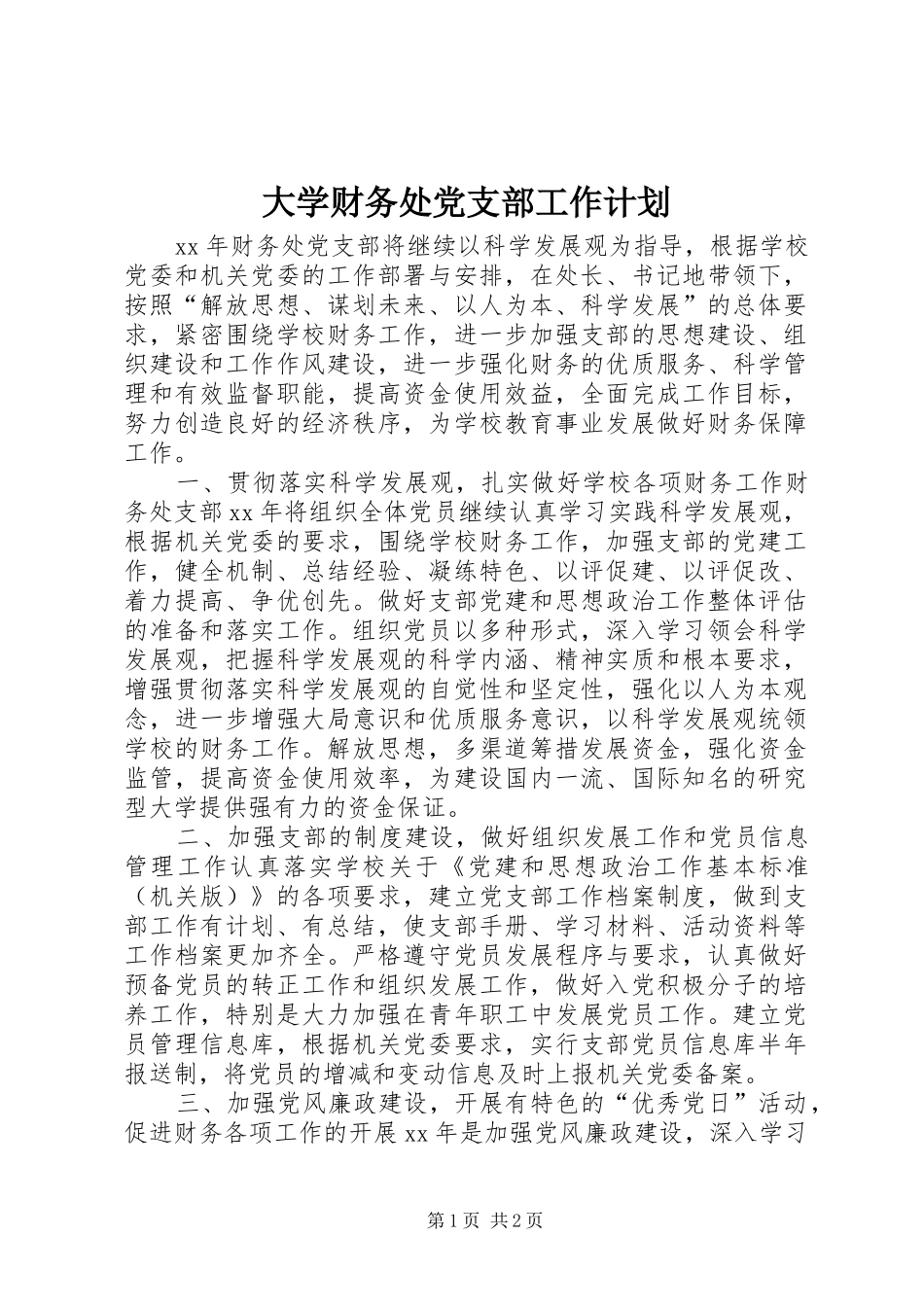 大学财务处党支部工作计划_第1页