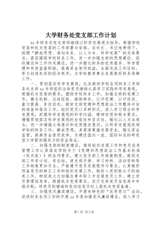 大学财务处党支部工作计划