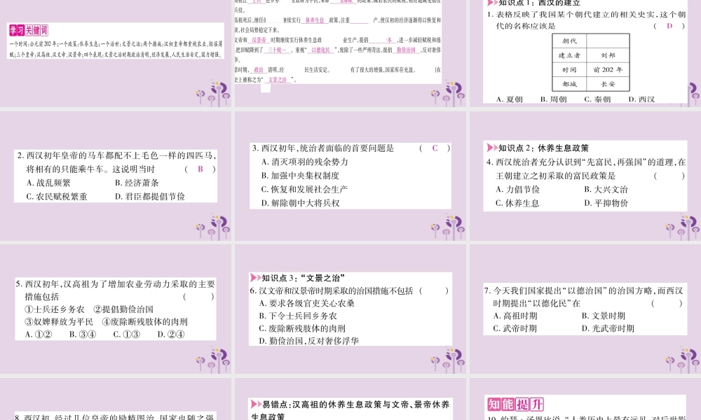 广西七年级历史上册 第3单元 秦汉时期 统一多民族国家的建立和巩固 第11课 西汉建立和 文景之治 课件 新人教版 课件