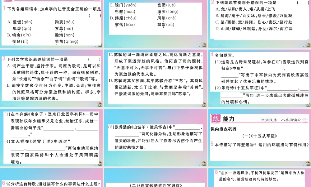 九年级语文下册 第六单元 24 诗词曲五首作业课件 新人教版 课件