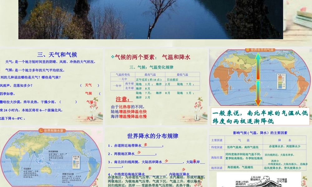 中学七年级地理上册 第4章 天气与气候复习课件 粤教版 课件