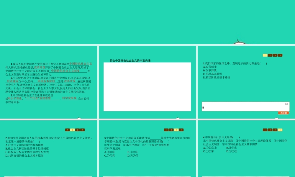 九年级政治全册 第一单元 认识国情 了解制度 11 初级阶段的社会主义(第2课时)习题课件 粤教版 课件