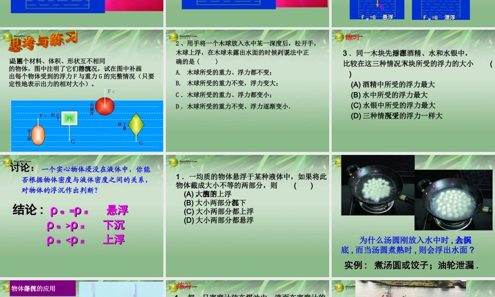 八年级科学上册(1.3 水的浮力)水的浮力课件 浙教版 课件