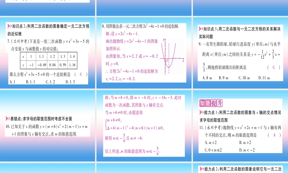 九年级数学下册 第1章 二次函数 14 二次函数与一元二次方程的联系作业课件 (新版)湘教版 课件