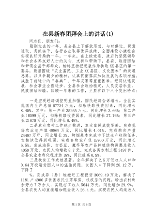 在县新春团拜会上的讲话(1)