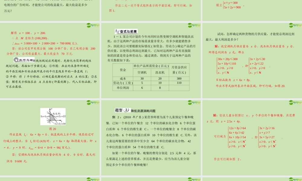 数学 第三章 3.3 3.3.4 简单线性规划问题的实际应用配套课件 新人教A版必修5 课件