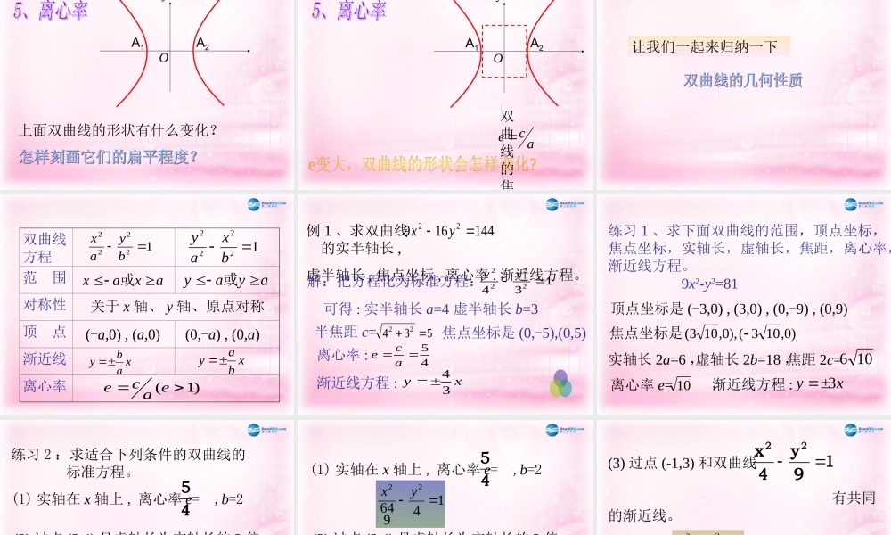 数学 2.2.2 双曲线的简单几何性质课件 新人教A版选修1-1 课件