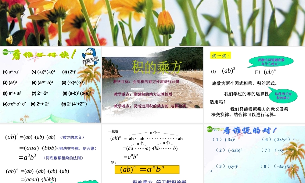 八年级数学上册 15.1.3积的乘方课件 人教新课标版 课件