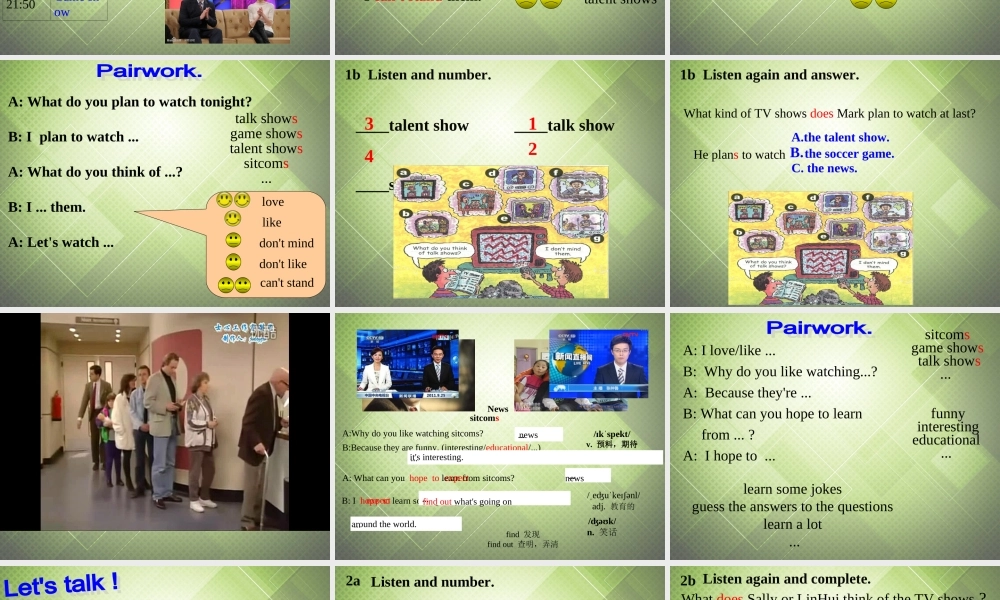八年级英语上册 Unit 5 Do you want to watch a game show Section A(1a 2c)课件 (新版)人教新目标版 课件
