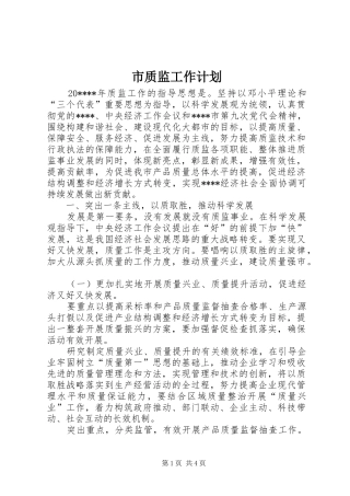 市质监工作计划