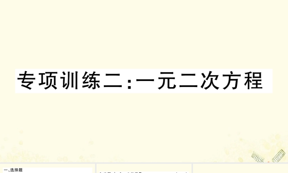 九年级数学下册 九上 复习专项训练二 一元二次方程习题讲评课件 (新版)北师大版 课件