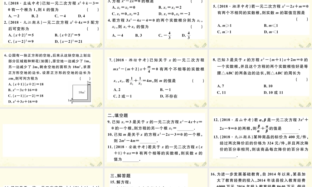 九年级数学下册 九上 复习专项训练二 一元二次方程习题讲评课件 (新版)北师大版 课件