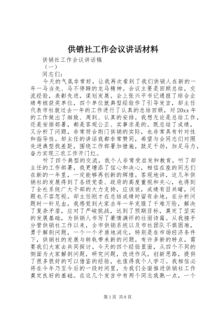 供销社工作会议讲话材料