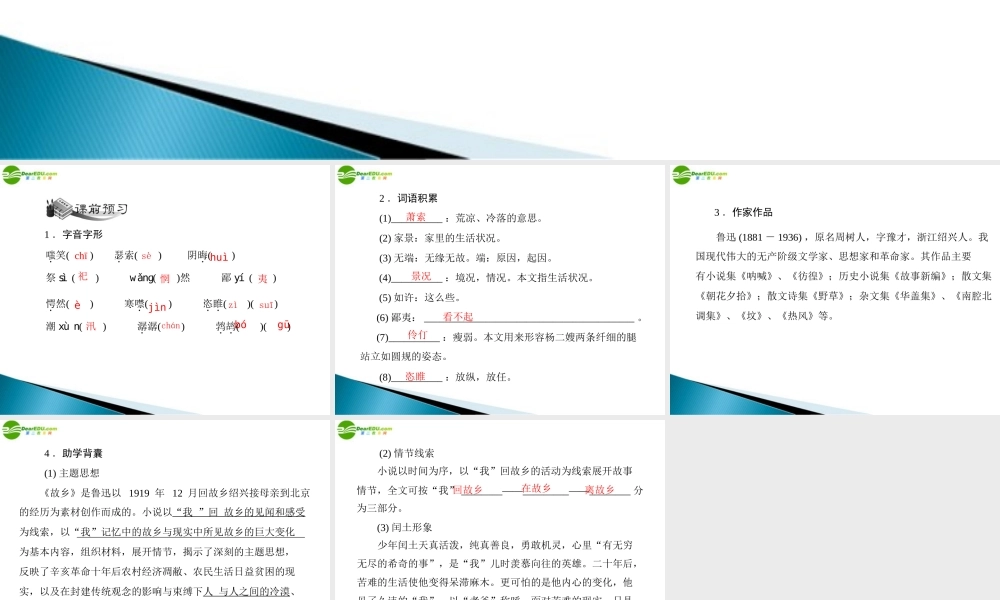 九年级语文上册 第三单元 9 故乡配套课件 人教新课标版 课件