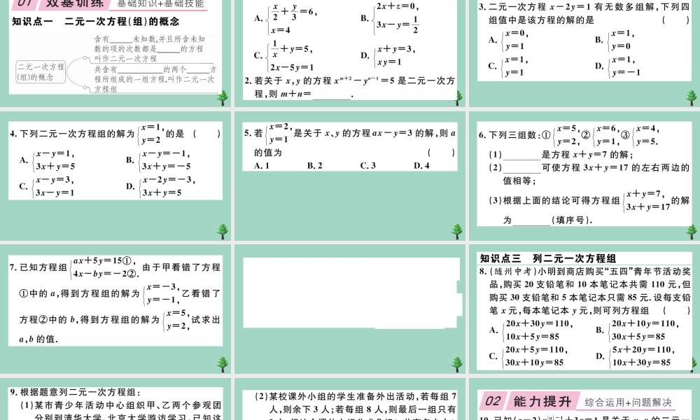 八年级数学上册 第五章(二元一次方程组)5.1 认识二元一次方程组作业课件 (新版)北师大版 课件