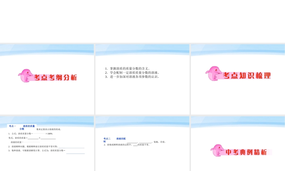 中考化学 专题4溶液的计算及配制复习课件