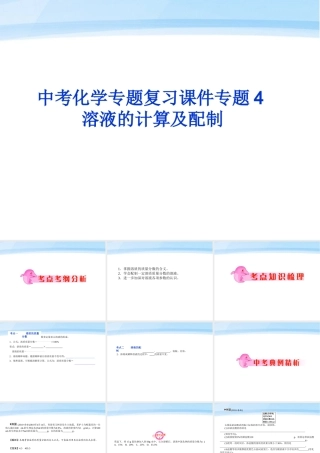中考化学 专题4溶液的计算及配制复习课件