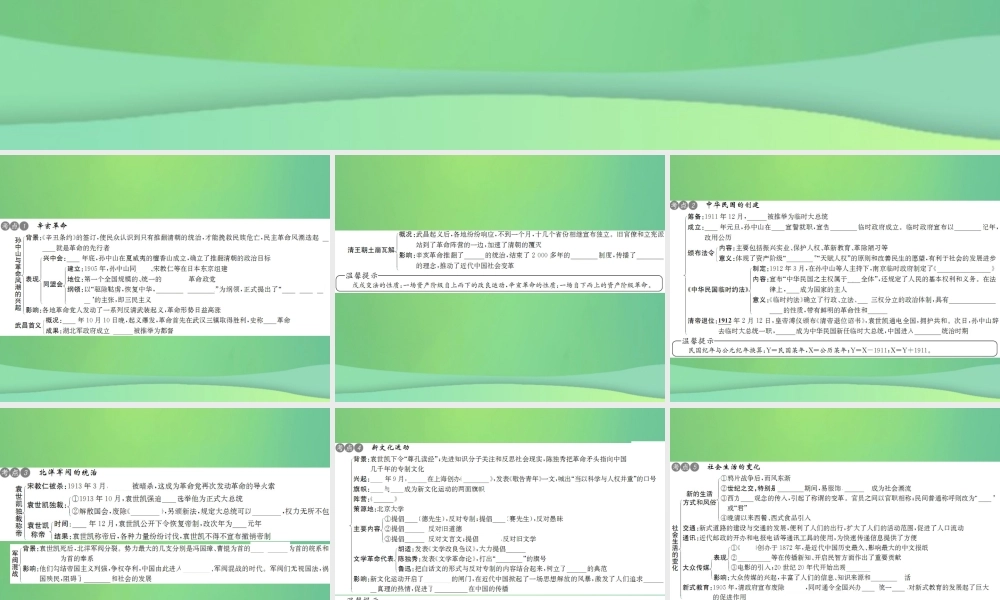 中考历史复习 第七讲 辛亥革命与民国的创建课件 岳麓版 课件