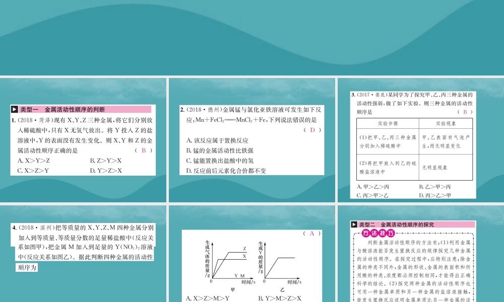 中考化学复习 滚动小专题(六)金属活动性顺序的探究与应用课件 鲁教版 课件