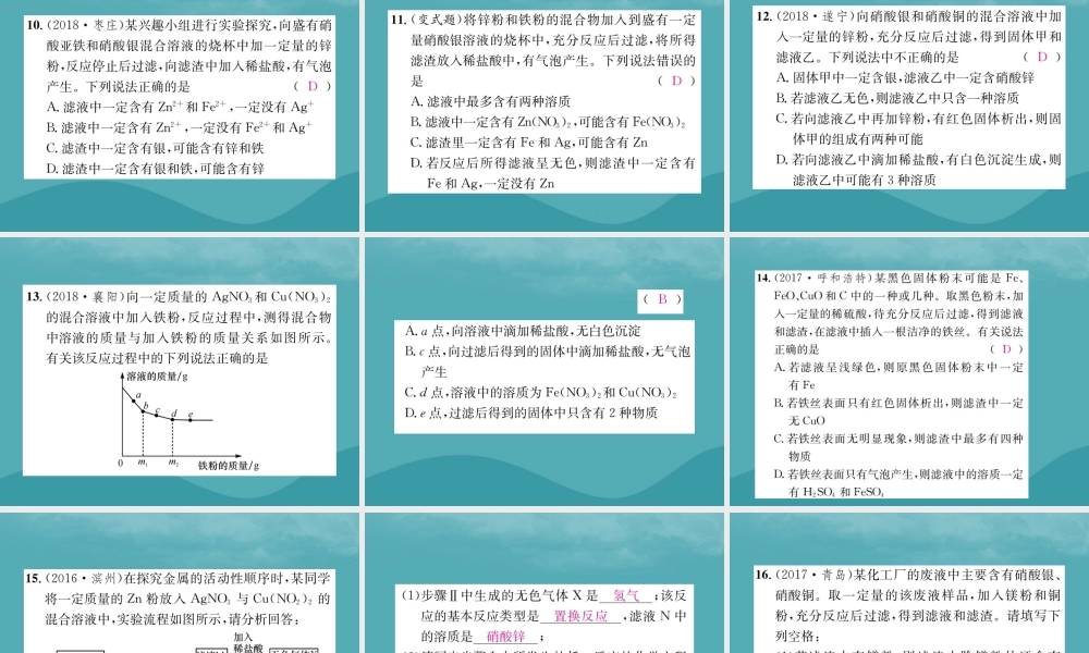 中考化学复习 滚动小专题(六)金属活动性顺序的探究与应用课件 鲁教版 课件