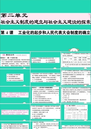 春八年级历史下册 第二单元 社会主义制度的建立与社会主义建设的探索 第4课 工业化的起步和人民代表大会制度的确立习题课件 新人教版 课件