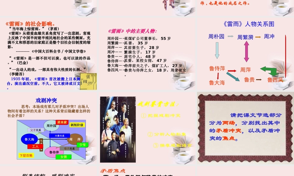 届高二语文 2.1(雷雨)同步备课课件 苏教版必修4 课件