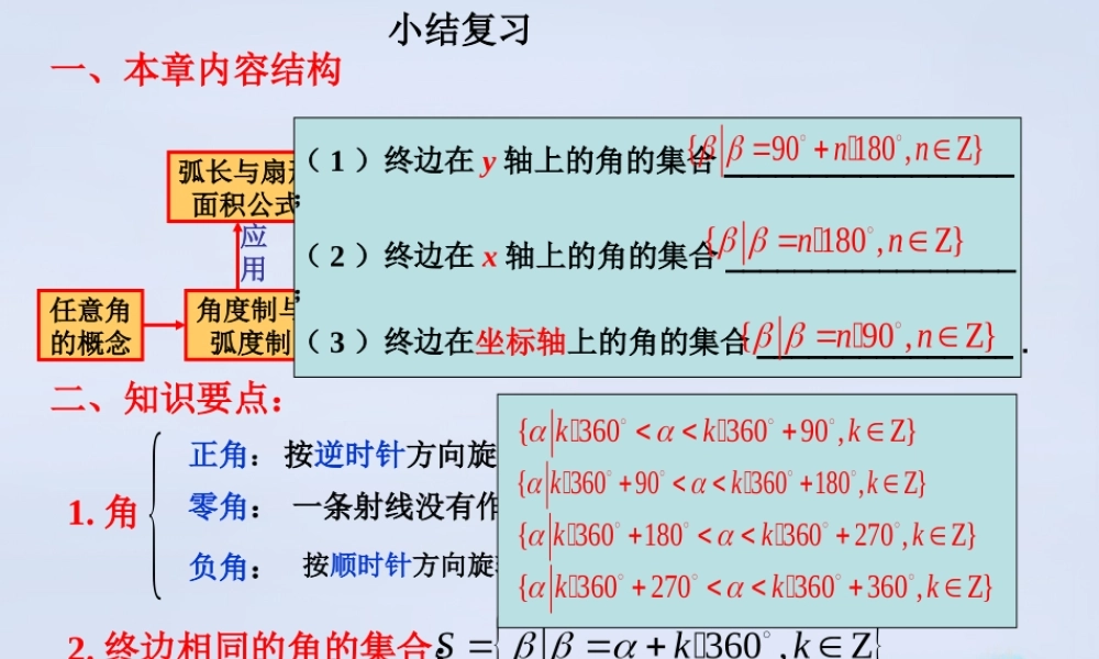 数学 第一章 三角函数复习课教学课件 北师大版必修4 课件