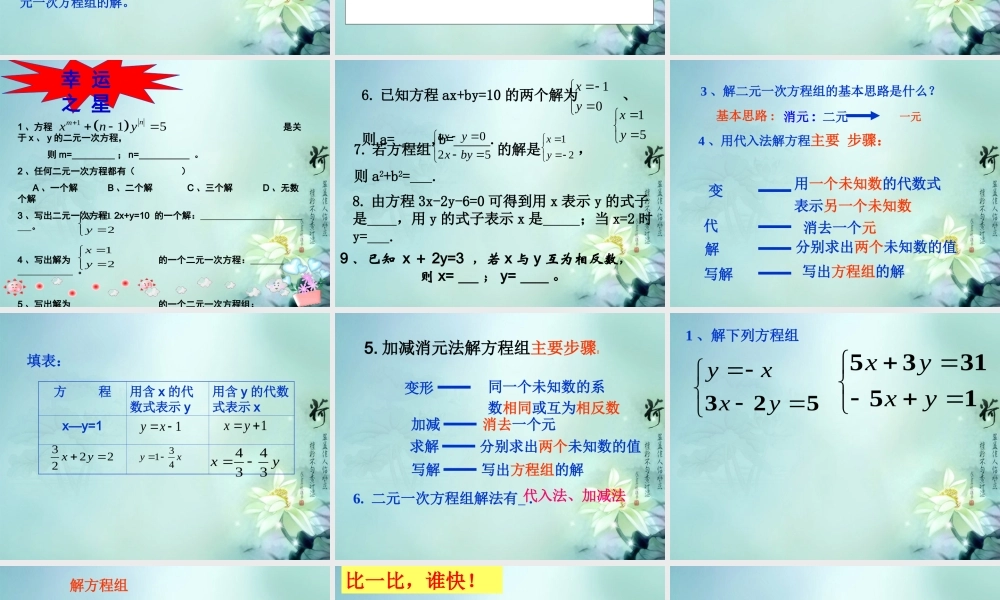 中学七年级数学下册 第八章(二元一次方程组)复习课件1 新人教版 课件