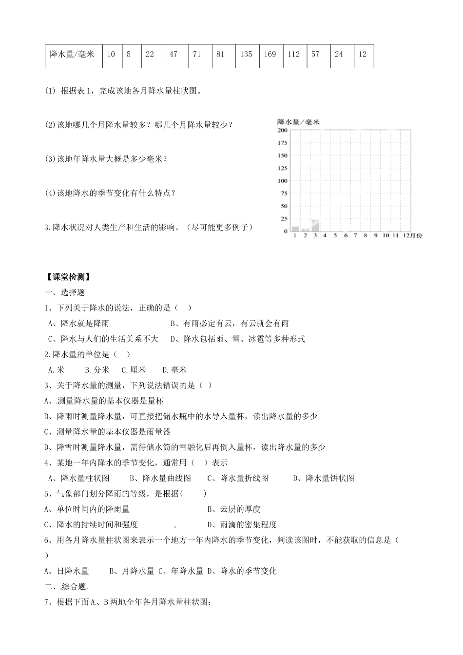 中学七年级地理上册 3.3 降水的变化与分布导学案(无答案)(新版)新人教版 课件_第2页