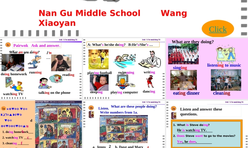 七年级英语下册 Unit 5 I'm watching TV课件 人教新目标版 课件