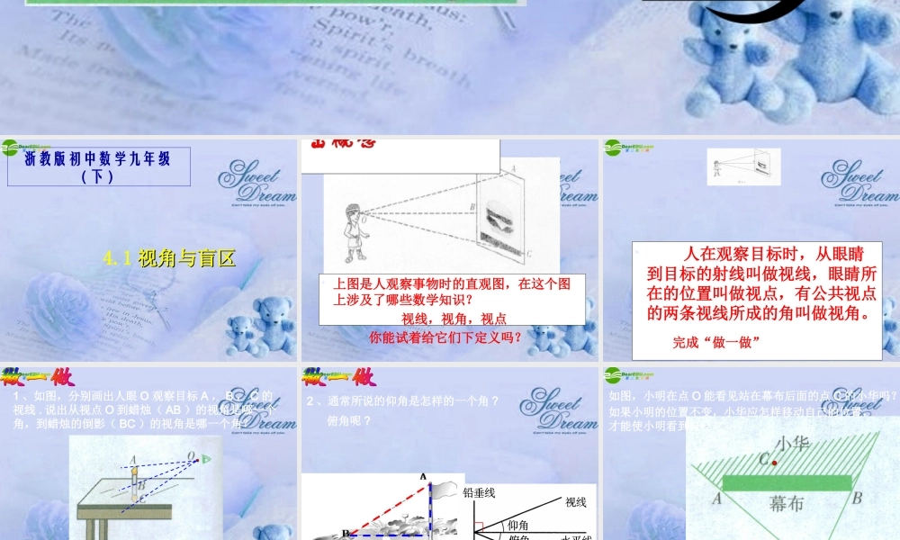 九年级数学下册 41视角与盲区(1)课件 浙教版 课件
