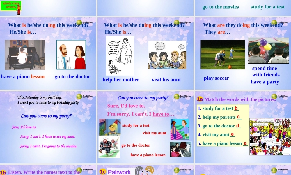 八年级英语上册(Unit 5 Can you come to my party Section A1)课件 人教新目标版 课件