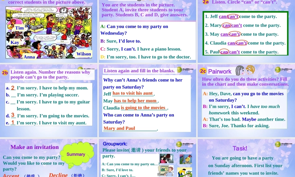 八年级英语上册(Unit 5 Can you come to my party Section A1)课件 人教新目标版 课件