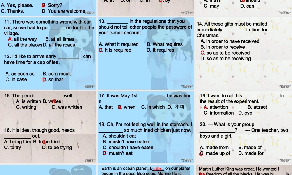 复习练习unit13-unit14 高二英语Unit11-Unit16 单元复习题课件一 新课标 人教版 高二英语Unit11-Unit16 单元复习题课件一 新课标 人教版