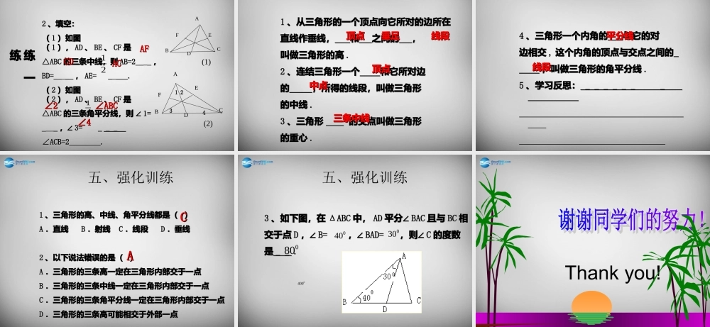 广东省怀集县八年级数学上册 11.1.2 三角形的高、中线与角平分线课件 (新版)新人教版 课件