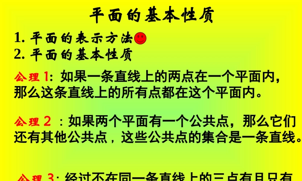 平面的基本性质 ppt课件1 人教版高二数学立体几何之平面的基本性质[整理二套] 人教版高二数学立体几何之平面的基本性质[整理二套]
