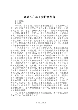 副县长在总工会扩会发言