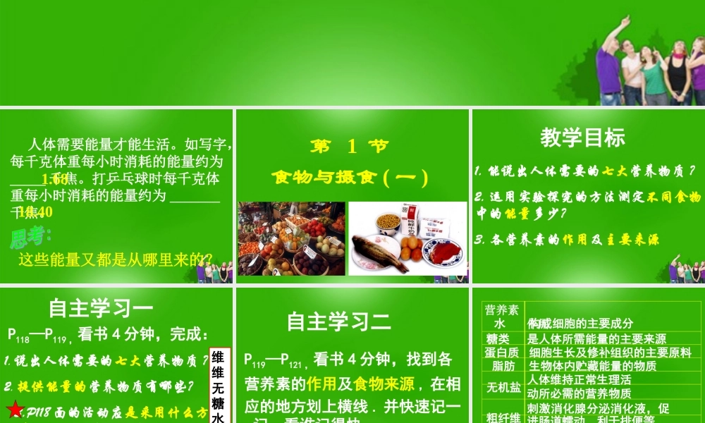 九年级科学上册 第四章第一节食物与摄食第一课时课件 浙教版 课件