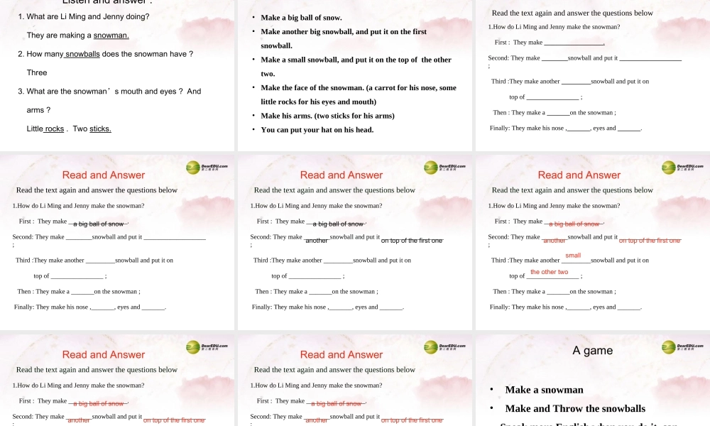 中学七年级英语下册 Lesson 42 Winter Fun课件 冀教版 课件