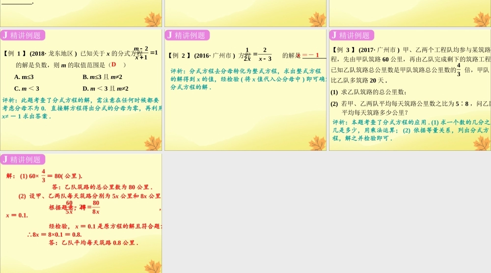 春中考数学复习 第2章 方程与不等式 第8课时 分式方程及其应用课件