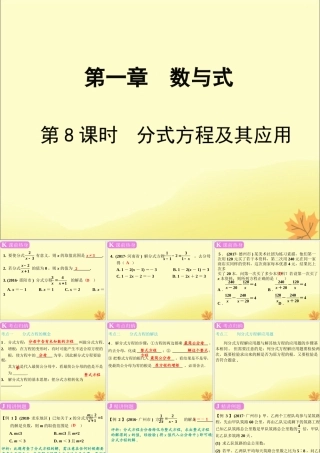 春中考数学复习 第2章 方程与不等式 第8课时 分式方程及其应用课件