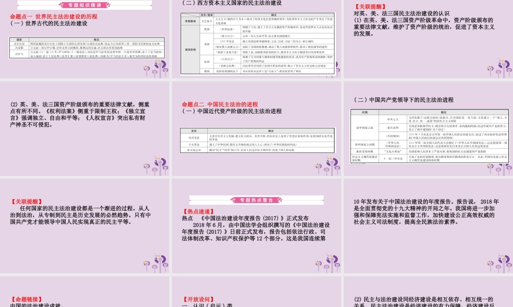 中考历史复习 题型突破 专题十一 中外历史上的民主与法治建设课件